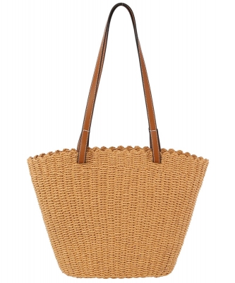 Straw Shopper Tote Bag L-0337 BROWN